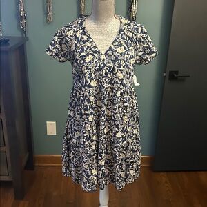 Old Navy Blue and Cream Floral Midi Dress